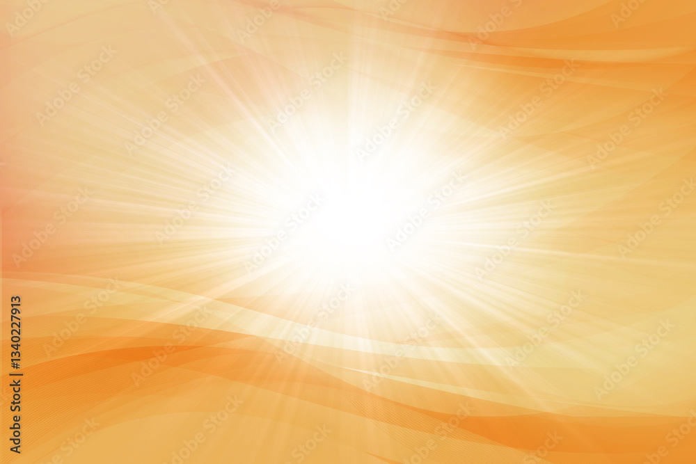 Obraz premium 集中線とウェーブ、曲線 オレンジ色の背景 