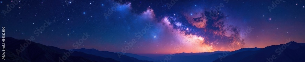 Fototapeta premium Celestial landscape with stars and galaxy, set against a dark night sky background, astronomy, stars