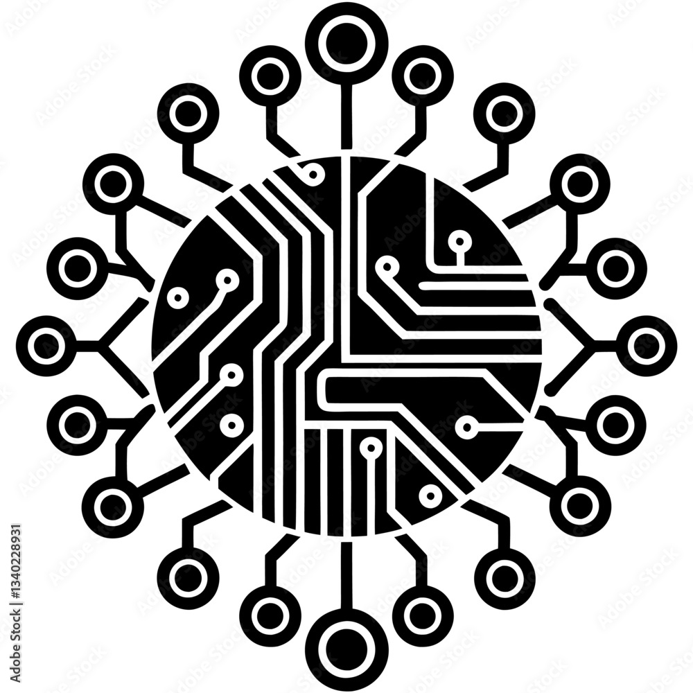 Fototapeta premium Modern Artificial Intelligence Symbols for Digital and Tech Projects 