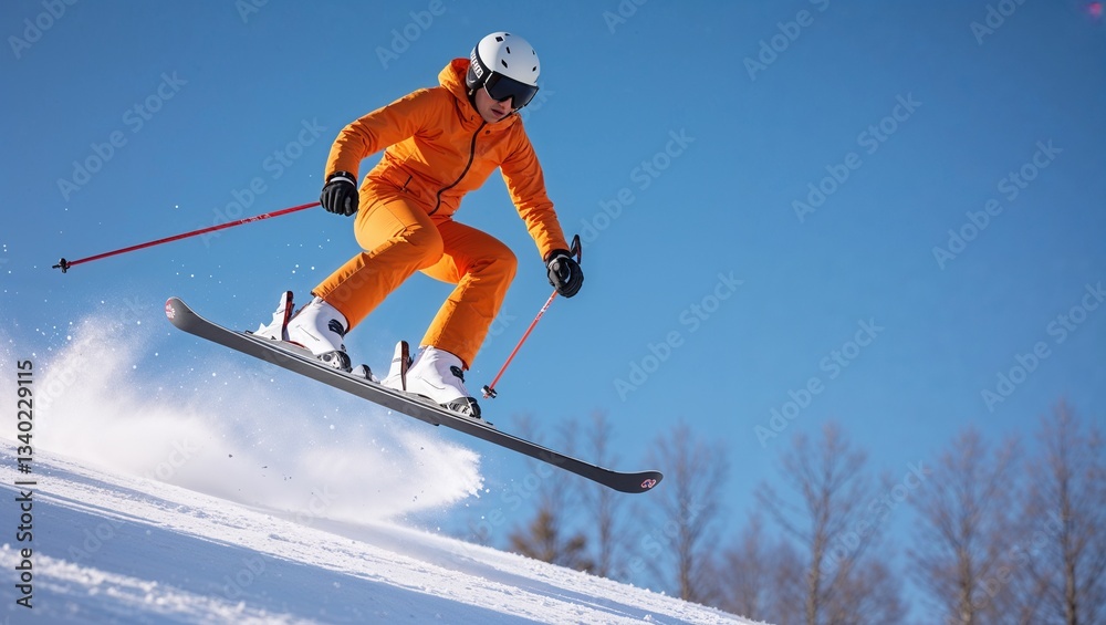 Skier Jumping on Snowy Slope Skier Jumping on Snowy Slope