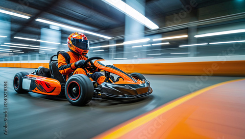 Go-Kart Racer Speeding on Indoor Track