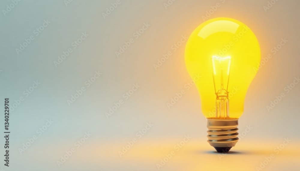 Bright yellow light bulb against white background, emitting vibrant energy, radiance, light Bright yellow light bulb against white background, emitting vibrant energy, radiance, light