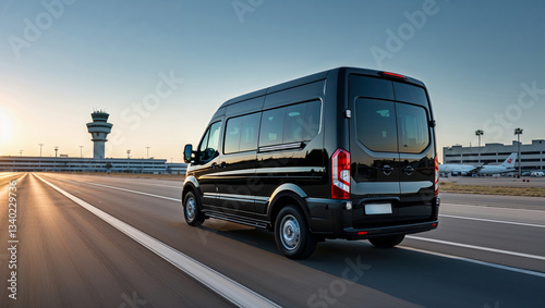 Black Passenger Van Driving at Airport