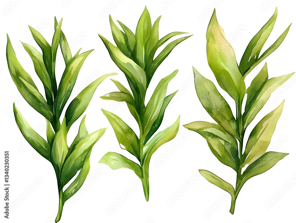 Fototapeta premium Watercolor Green Leaves Botanical Illustration Plant Branches