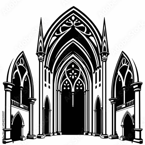 Gothic Vector Art Vinyl Sticker Design with Pointed Arches and Ornate Details