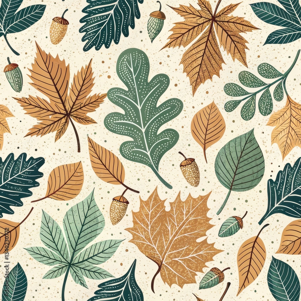 Fototapeta premium Digital Autumn Leaves Pattern Seamless Aesthetic Design for Fall Environment