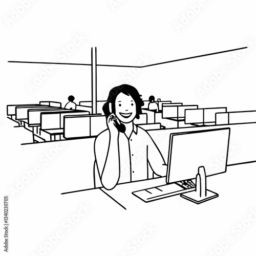A customer support agent is working at call center.