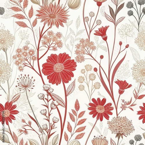 Wallpaper Mural Seamless Floral Pattern Design Botanical Art Vibrant Colors Nature Aesthetic Appeal Torontodigital.ca