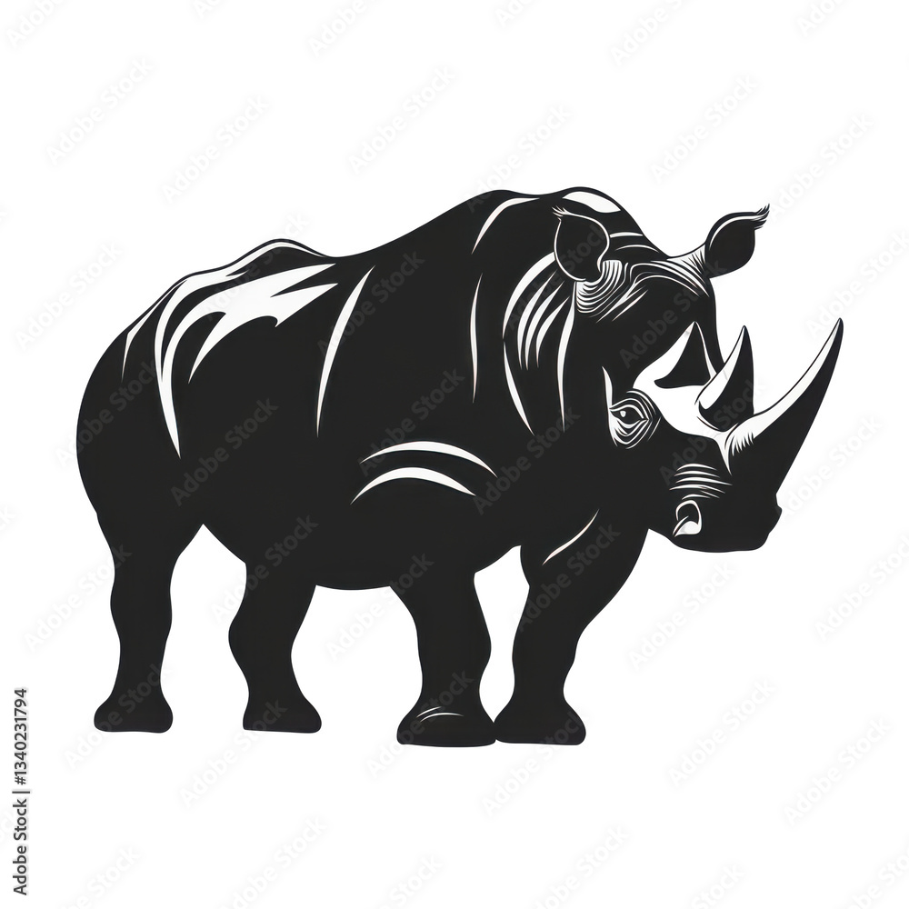Obraz premium Rhinoceros silhouette illustration animals black and white abstract view