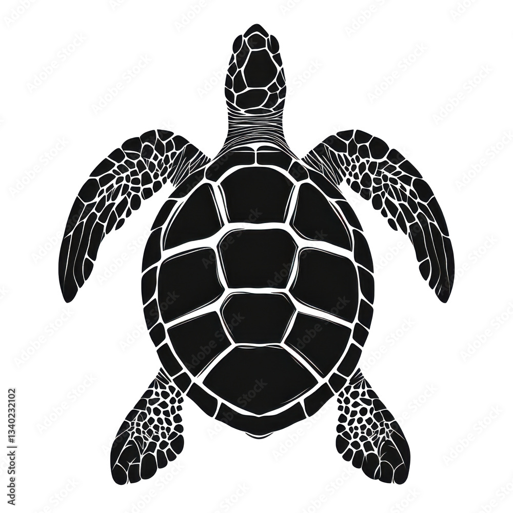 Fototapeta premium Turtle silhouette illustration ocean graphic art minimalist side view nature