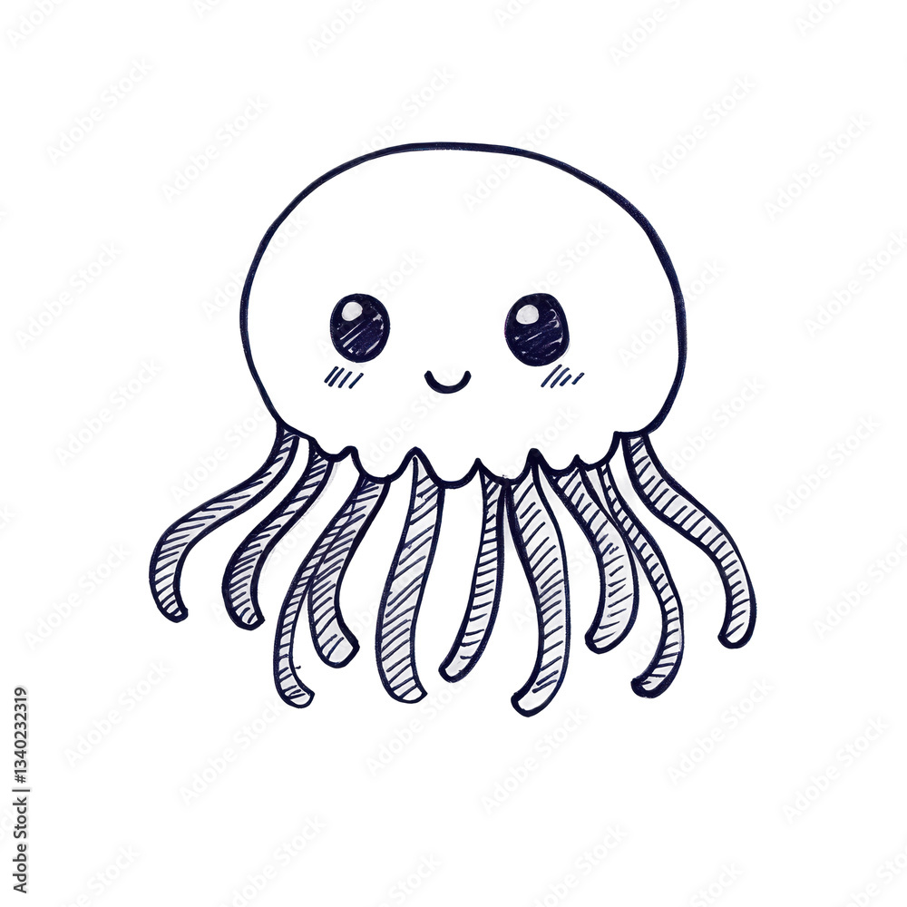 Fototapeta premium Playful jellyfish illustration underwater scene line art minimalist style