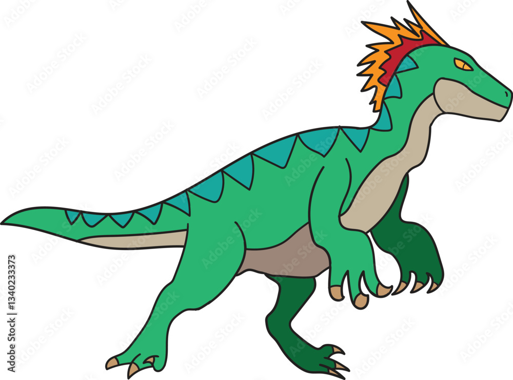 Obraz premium Green Raptor Dinosaur with white Background