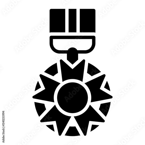 Intricate round medal glyph icon for prestigious awards and honors