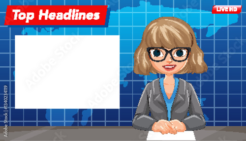 Animated News Anchor Illustration
