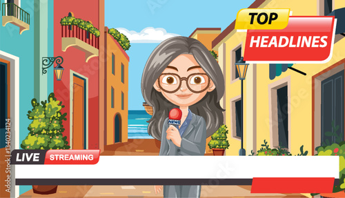 Colorful Street News Broadcast Illustration