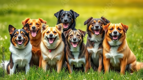 Happy Dog Posing Group - Vibrant AI Photo