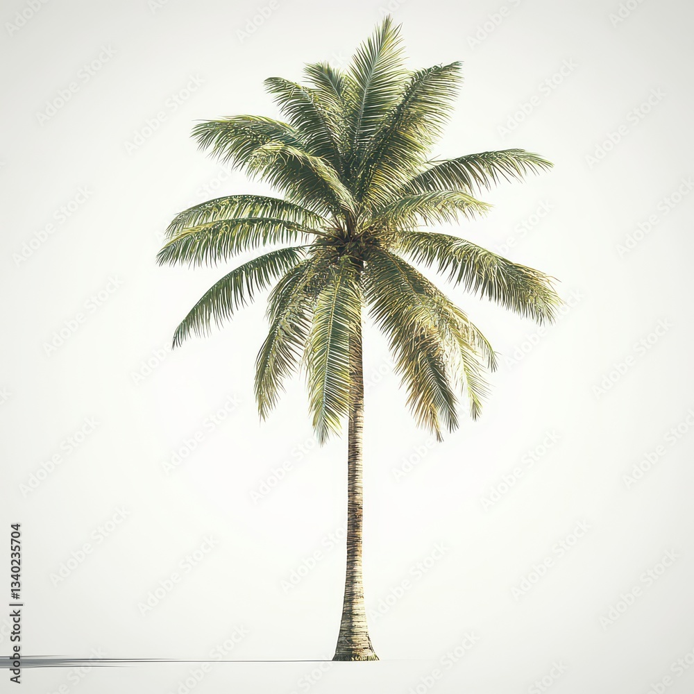 Obraz premium Isolated Coconut Palm Tree Against White Background with Light Shadow