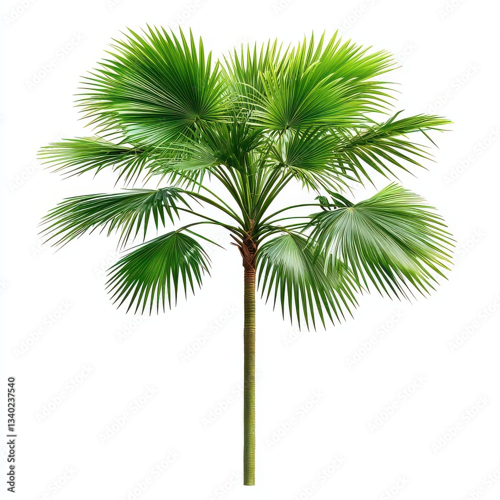 Obraz premium Isolated Green Palm Tree with Circular Leaves Against a White Background