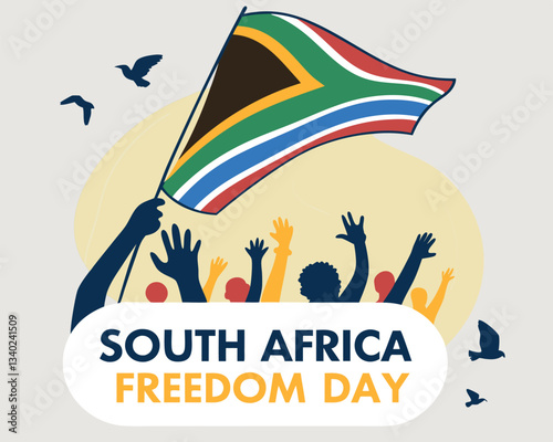 Celebrate South Africa Freedom Day: Waving Flag, Raised Hands, and a Bird Symbolizing Liberation and Unity