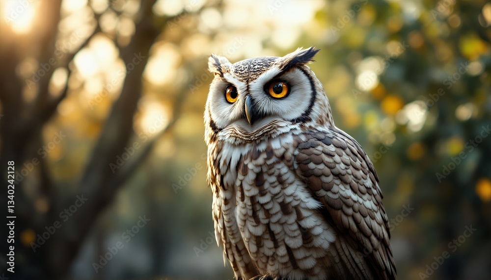 Speckled Owl in Autumn Forest: Golden Light Portrait