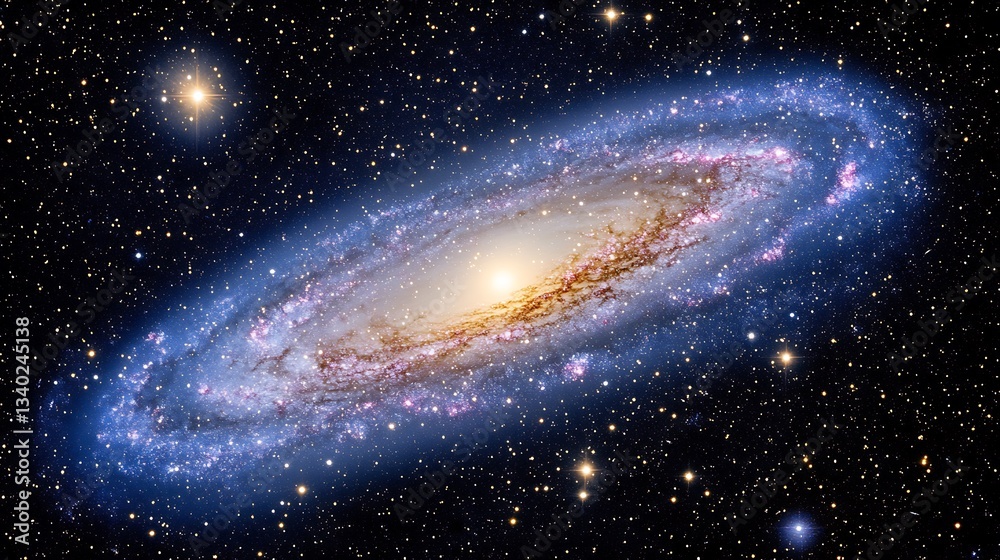 Fototapeta premium A beautiful spiral galaxy with bright core and surrounding stars