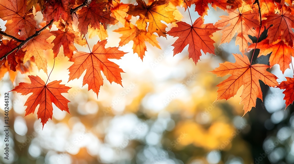 Vibrant red and orange autumn maple leaves against a blurred background.