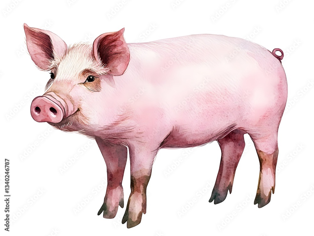 Fototapeta premium Adorable Pink Piglet Watercolor Illustration