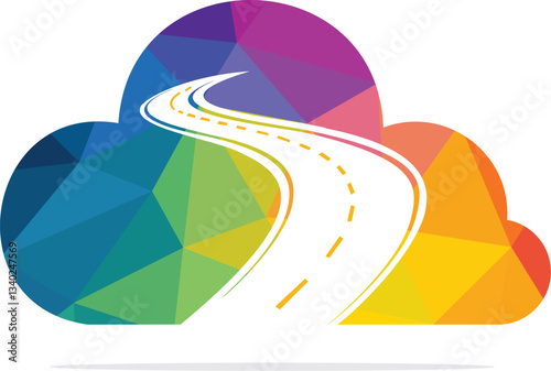 Cloud road logo vector element. Creative road journey logo design.