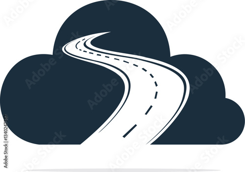 Cloud road logo vector element. Creative road journey logo design.