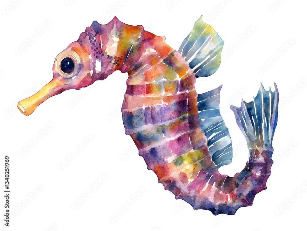 Obraz premium Vibrant Watercolor Seahorse Ocean Wildlife Art Marine Animal Painting
