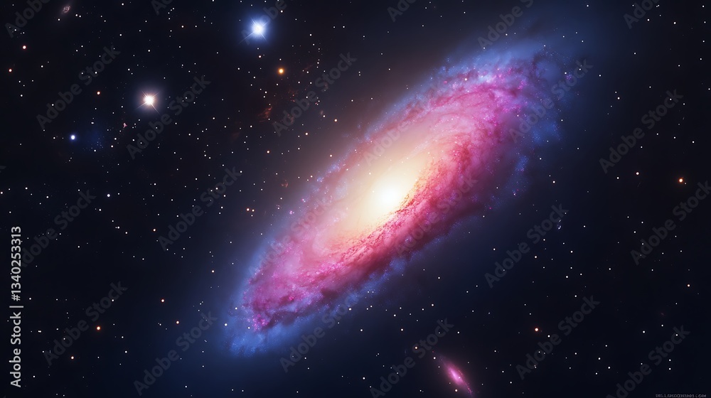 Naklejka premium A Beautiful Spiral Galaxy with Stars in the Vast Darkness