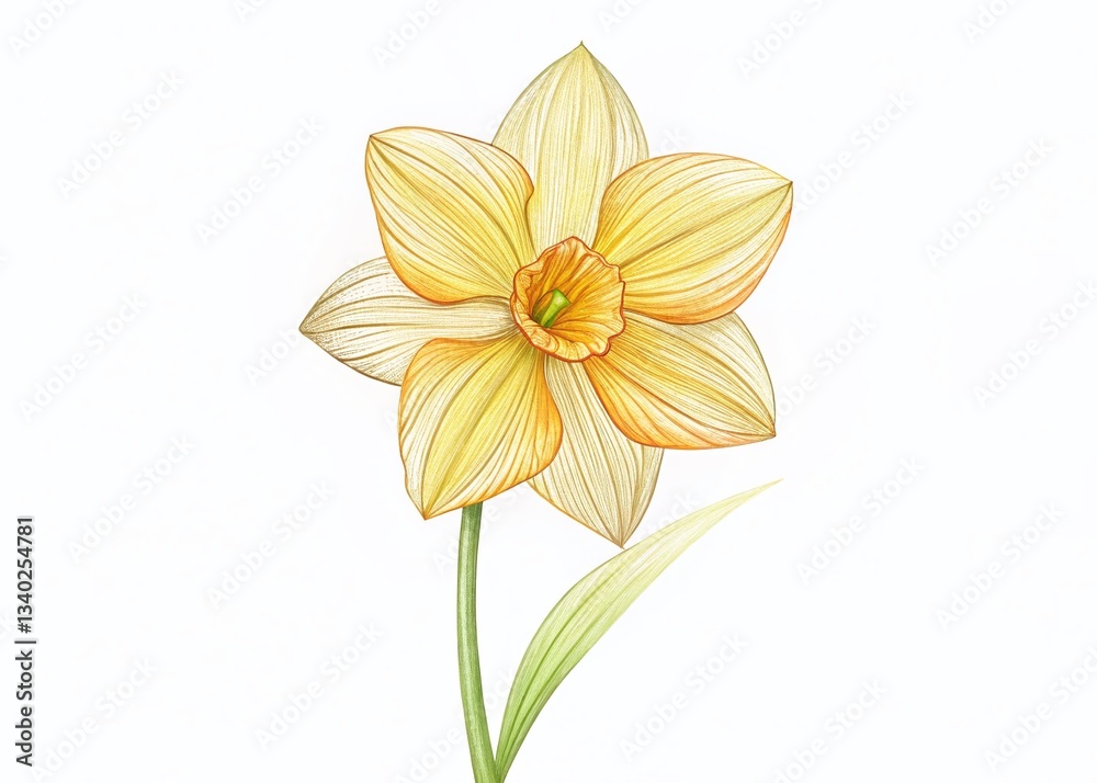 Fototapeta premium Linear Narcissus Flower Line Art: Botanical Drawing for Spring, Mother's Day, Wedding Invitations & Greeting Cards