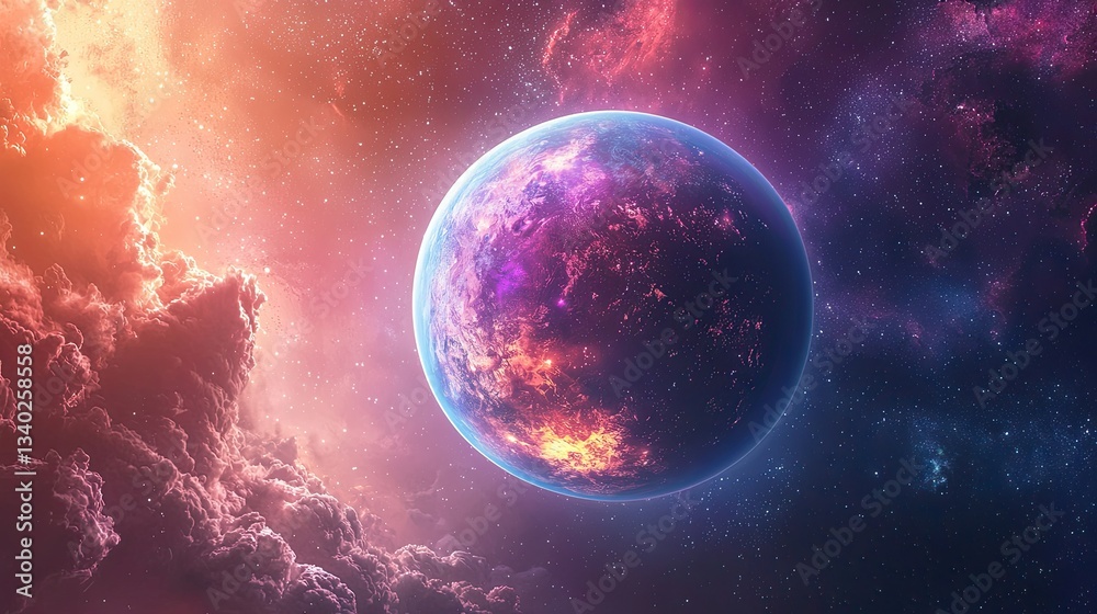 Obraz premium A close-up of a planet in space, with colorful clouds and a glowing atmosphere.