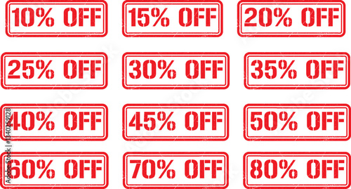percent off discount red  grunge rubber stamp  label isolated on white
