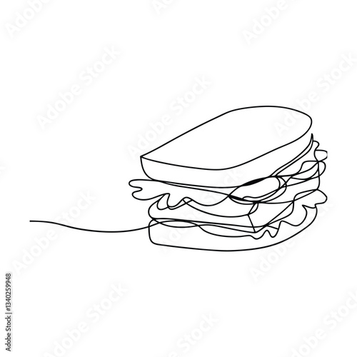 Single line drawing of a delicious club sandwich illustration