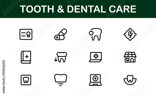 Dental Care and Tooth Icons. Essential Collection for Healthcare, Treatment, and Oral Health Designs