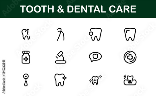 Dental Care and Tooth Icons. Essential Collection for Healthcare, Treatment, and Oral Health Designs