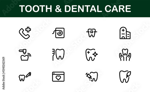Dental Care and Tooth Icons. Essential Collection for Healthcare, Treatment, and Oral Health Designs
