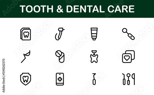 Dental Care and Tooth Icons. Essential Collection for Healthcare, Treatment, and Oral Health Designs