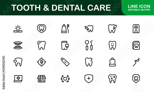 Dental Care and Tooth Icons. Essential Collection for Healthcare, Treatment, and Oral Health Designs