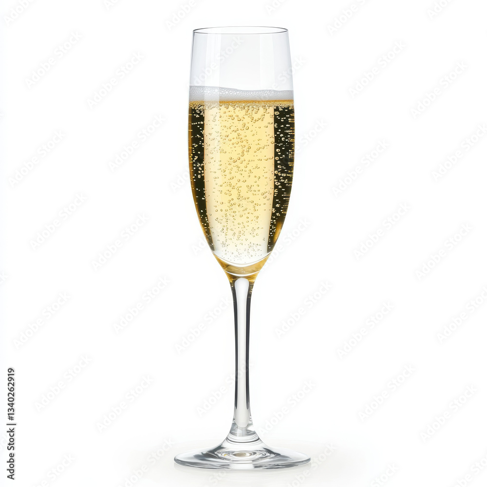 single champagne flute with bubbles rising elegantly