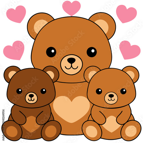 Cute Family of Bears with Hearts