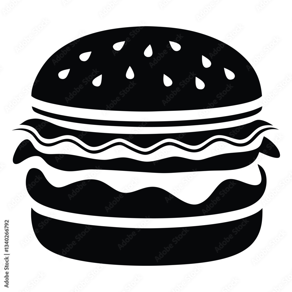 Hamburger Silhouette Vector Illustration black and white hamburger icon graphic design Hamburger Silhouette Vector Illustration black and white hamburger icon graphic design