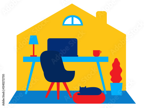 Work at home. Home office. Vector illustration in flat style.