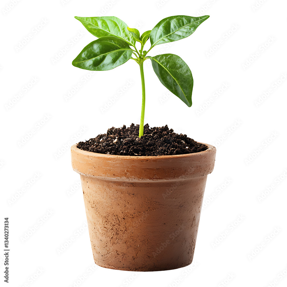 Small green plant in a pot isolated on white and transparent background Small green plant in a pot isolated on white and transparent background