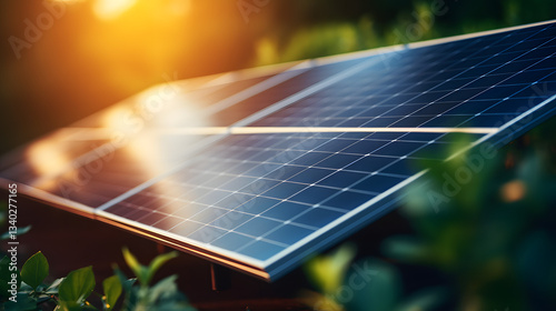 A solar panel monitoring the sunlight in an open field under a perfectly clear sky illustrating the benefits of solar energy collection.