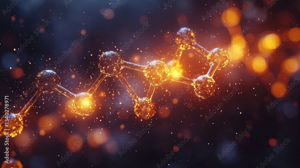 Abstract Molecular Structure with Glowing Particles in Background Abstract Molecular Structure with Glowing Particles in Background