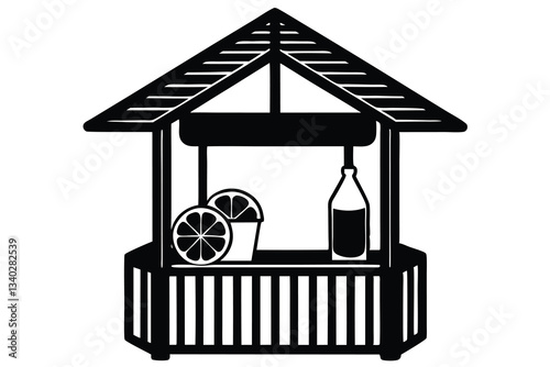  wooden lemonade stand and lemon juice icon 
