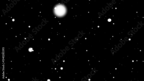 Black moving space particle background with white light particles