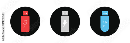 USB flash drive vector icon set. Memory card storage symbol.